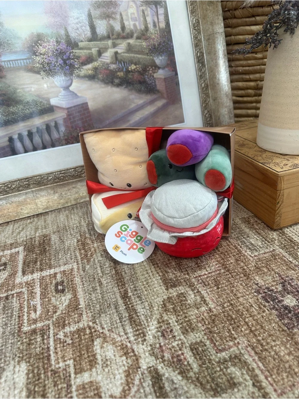 New GiggleScape Children’s Charcuterie Box 4 Plush Cheese, Olives, Jam, Crackers